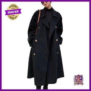 Women's Wool Pea Coat Double Breasted Midi Trench Winter Coat